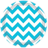 صحون ورق لون سماوي مخطط 9 انش 8 قطع